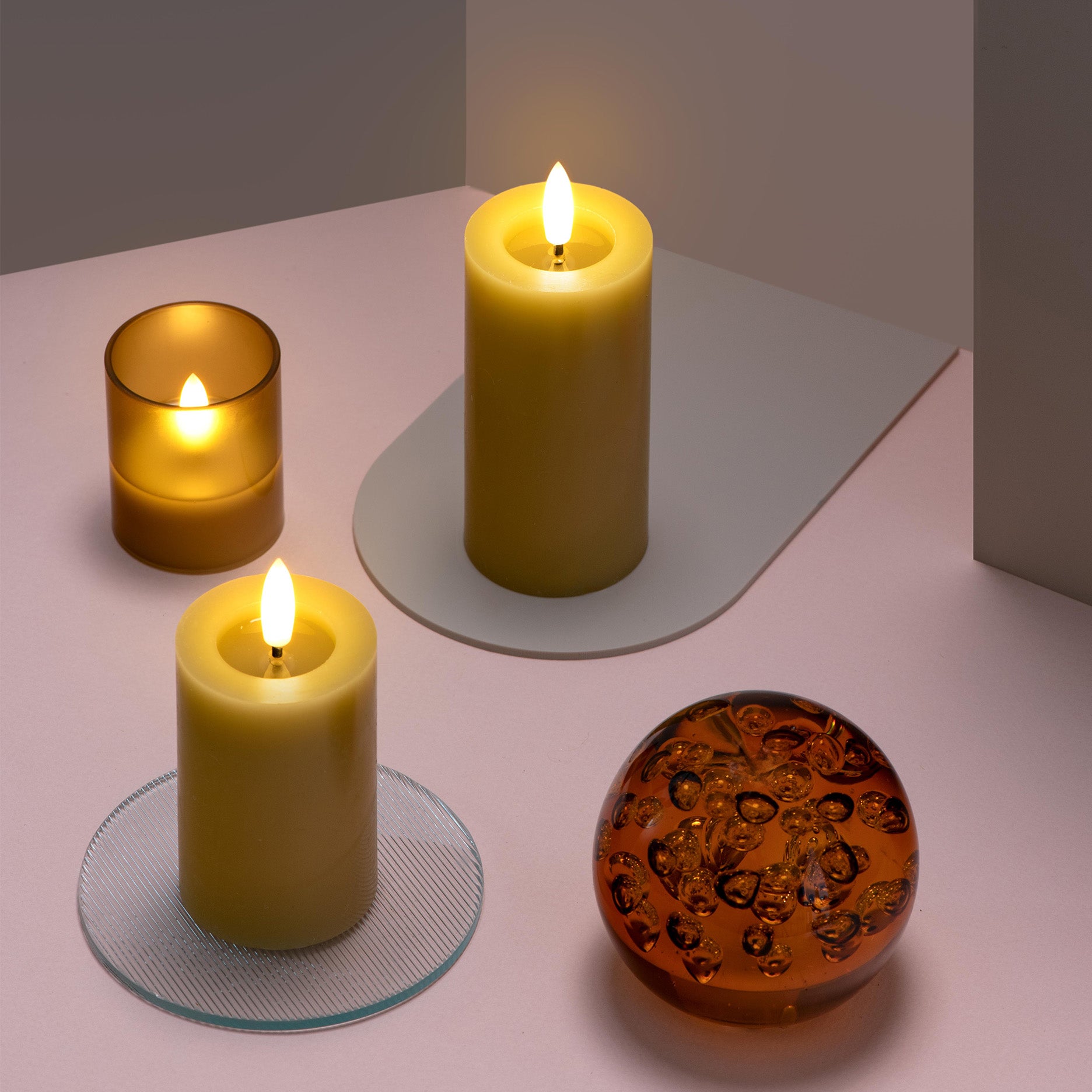 LED glass candle Hurricane 2 stk 4,7x5,7 cm honey mustard